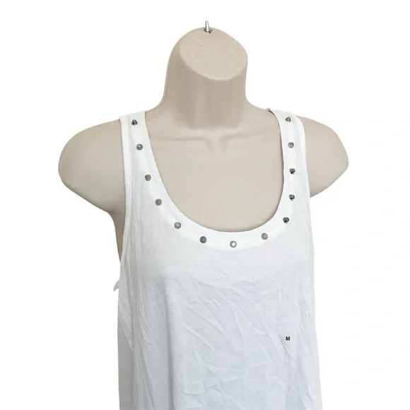 NWT Express White Sleeveless Studded Neck Sheer Back High Low Top Size Medium - Picture 3 of 8